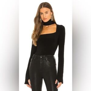 Norma Kamali Cutout Sweetheart Turtleneck Stretch Black Long Sleeve Top NWT Sz L